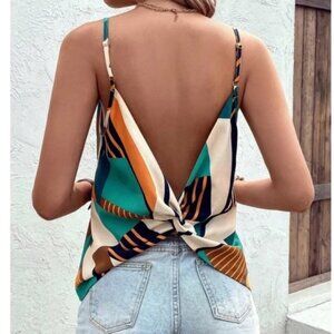 Boho Geo Print Backless Twist Back Cami Top